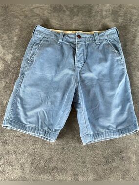 Hollister Bermuda Shorts Mens 28 Blue Button Fly Flat Front‎ Chino 100% Cotton
